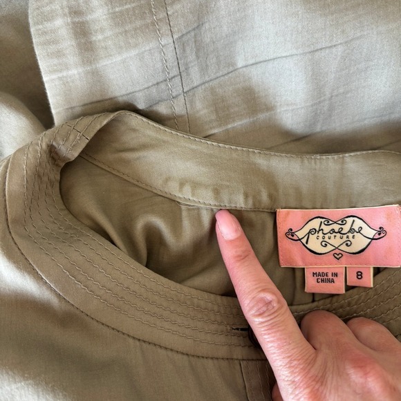 Phoebe Couture Size 8 Safari Shirt Dress Short Sleeve Midi Buttons Khaki Utility - Picture 12 of 13